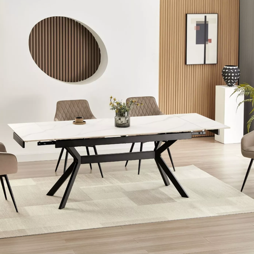 Table De Salle à Manger Extensible 160 + 60cm En Céramique Blanc Mat Marta