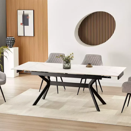 Table De Salle à Manger Extensible 180 + 60cm En Céramique Blanc Mat Marta