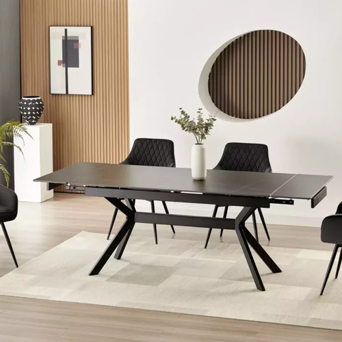 Table De Salle à Manger Extensible 180 + 60cm En Céramique Noir Mat Marta