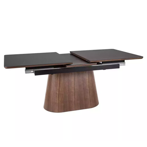 Table De Salle à Manger Extensible 160 + 80cm En Céramique Bois Et Noir Mat Bolla