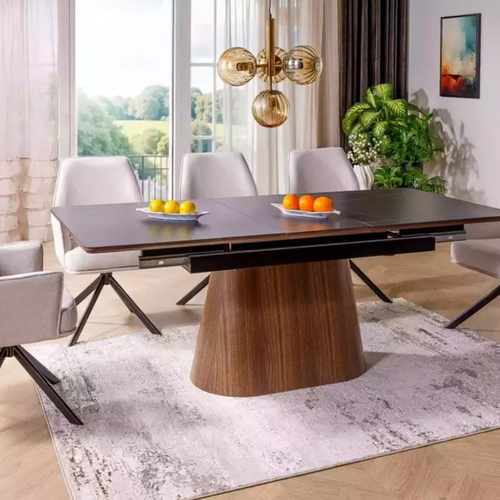 Table De Salle à Manger Extensible 160 + 80cm En Céramique Bois Et Noir Mat Bolla