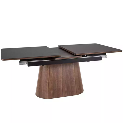 Table De Salle à Manger Extensible 160 + 80cm En Céramique Bois Et Noir Mat Bolla