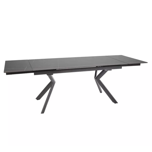 Table Extensible De Salle à Manger 160 + 80cm Céramique Noir Mat 4 Pieds Noir Alida