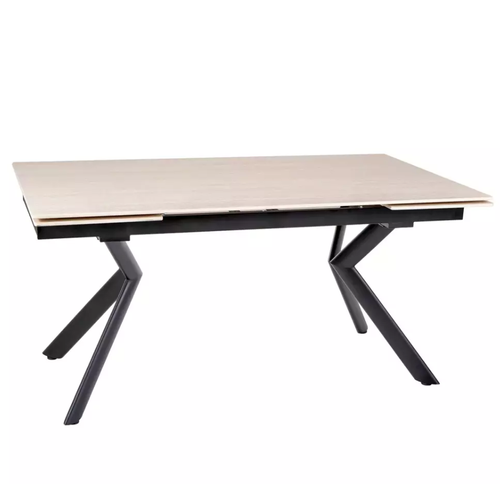 Table Extensible De Salle à Manger 160 + 80cm Céramique Beige Mat 4 Pieds Noir Alida