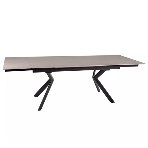 Table Extensible De Salle à Manger 160 + 80cm Céramique Beige Mat 4 Pieds Noir Alida