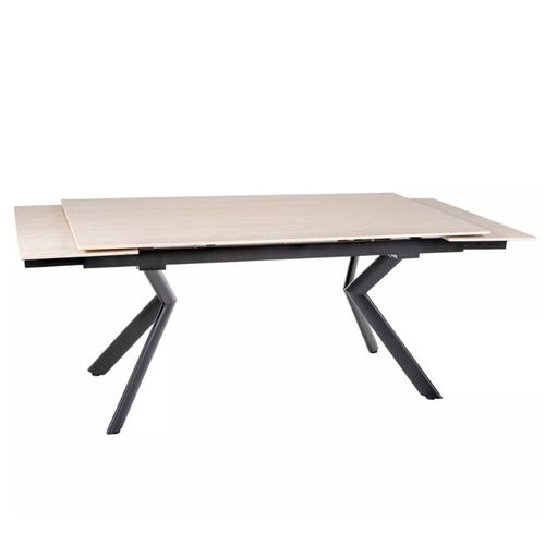 Table Extensible De Salle à Manger 160 + 80cm Céramique Beige Mat 4 Pieds Noir Alida