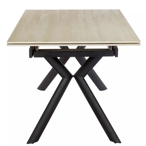 Table Extensible De Salle à Manger 160 + 80cm Céramique Beige Mat 4 Pieds Noir Alida