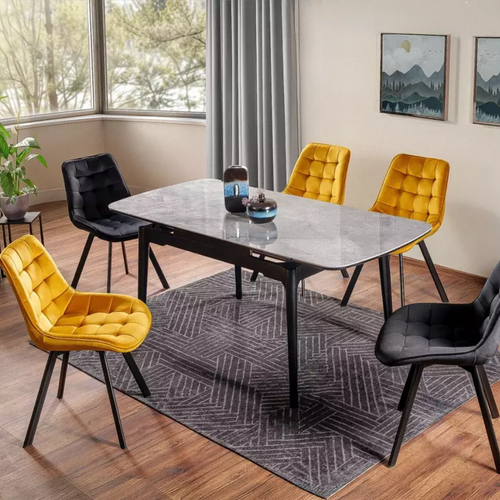 Table Extensible De Salle à Manger Gris Brillant 120 + 60cm Céramique Structure Bois Stan