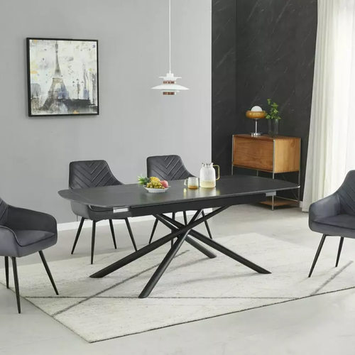 Table Extensible De Salle à Manger Noir Mat Scandinave 160 + 40cm Céramique Et Métal Vecki