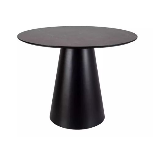 Table Ronde De 100 Cm Gris Effet Marbre Avec Pied Noir Mat Sorin