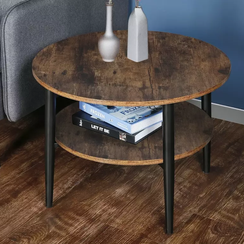 Table Basse Marron Rustique 2 Étages 60 Cm Zenix