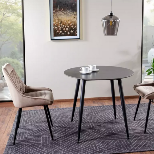 Table De Salle à Manger Compact 90 Cm Ronde Noir Mat En Céramique Serafina