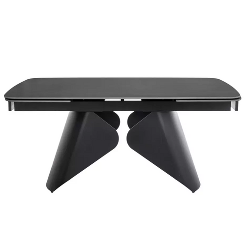 Table De Salle à Manger Extensible 160 + 80cm Avec Plateau En Céramique Noir Mat Armada