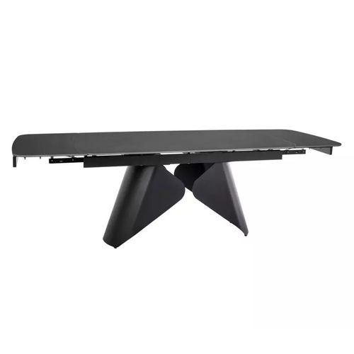 Table De Salle à Manger Extensible 160 + 80cm Avec Plateau En Céramique Noir Mat Armada