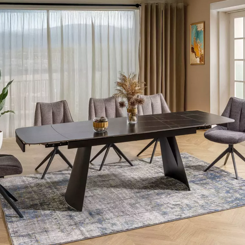Table De Salle à Manger Extensible 160 + 80cm Plateau Céramique Noir Mat Finley