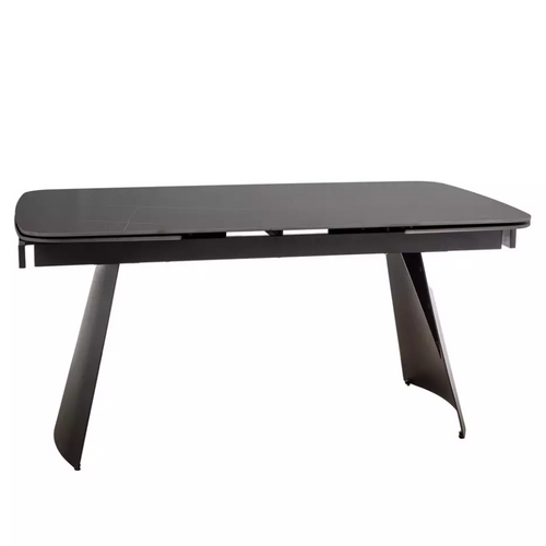 Table De Salle à Manger Extensible 160 + 80cm Plateau Céramique Noir Mat Finley