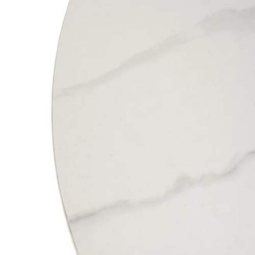 Table Basse Ronde 80 Cm Marbre Céramique Blanc Socle Conique Chêne Kerea