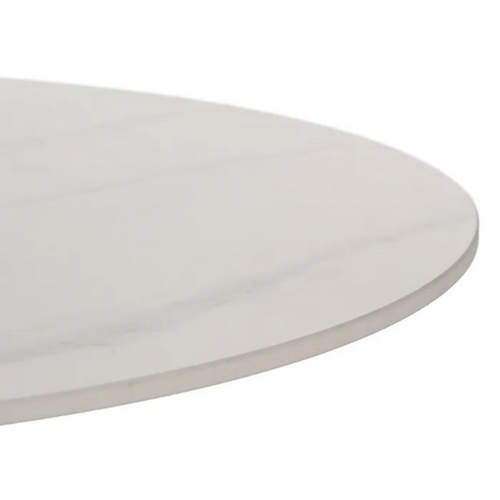Table Basse Ronde 80 Cm Marbre Céramique Blanc Socle Conique Chêne Kerea