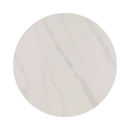 Table Basse Ronde 80 Cm Marbre Céramique Blanc Socle Conique Chêne Kerea