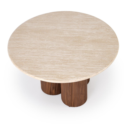 Petite Table Basse Ronde 80 Cm Travertin Et Bois Zack