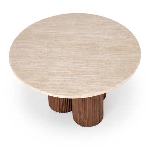 Petite Table Basse Ronde 80 Cm Travertin Et Bois Zack