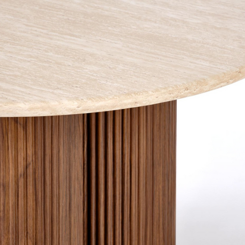 Petite Table Basse Ronde 80 Cm Travertin Et Bois Zack