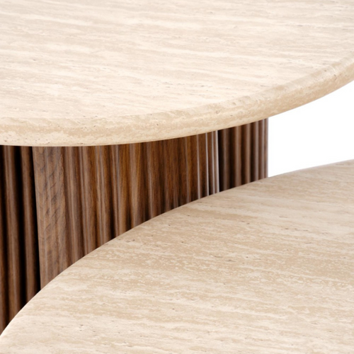 Petite Table Basse Ronde 80 Cm Travertin Et Bois Zack