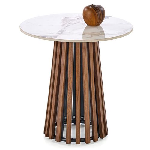 Guéridon Rond Aspect Noyer Et Marbre Beige 50 X 50 Cm Karen