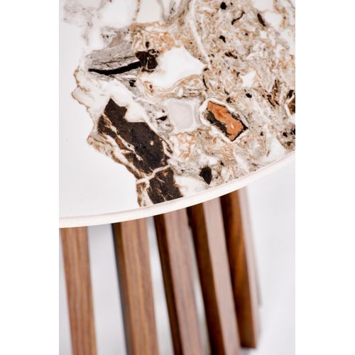 Guéridon Rond Aspect Noyer Et Marbre Beige 50 X 50 Cm Karen