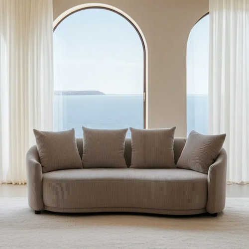 Canapé 3 Places Tissu Beige Côtelé Avec Coussins Équatoria