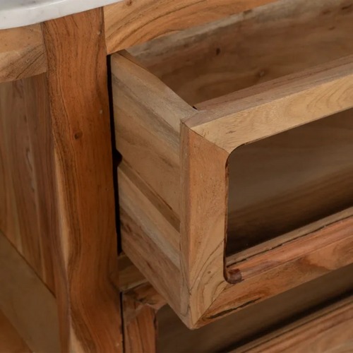 Bahut Bois De Manguier Avec Plateau Marbre Blanc Et 6 Tiroirs Cypréna