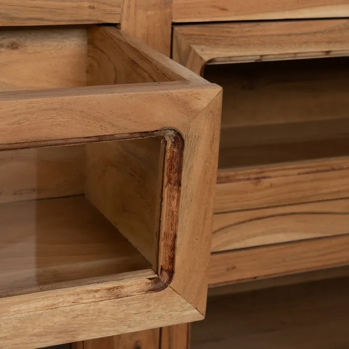 Bahut Bois De Manguier Avec Plateau Marbre Blanc Et 6 Tiroirs Cypréna