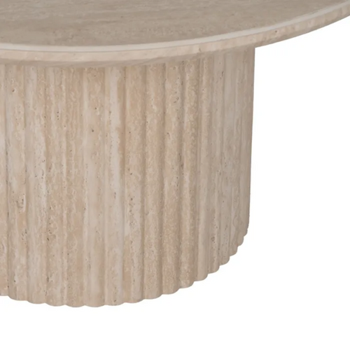 Table Basse Ronde Pierre Beige 70 Cm Pied Cannelé Caelis