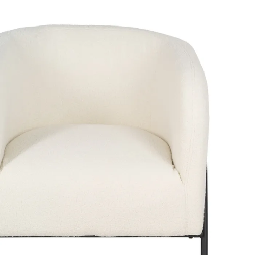 Fauteuil Bouclé Blanc Accoudoirs Cintrés Structure Métal Moderne Faloria