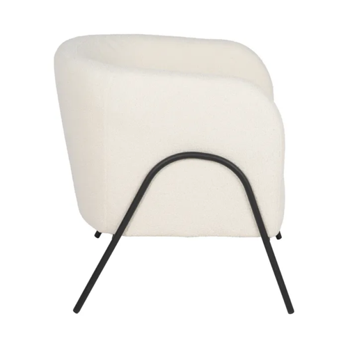 Fauteuil Bouclé Blanc Accoudoirs Cintrés Structure Métal Moderne Faloria