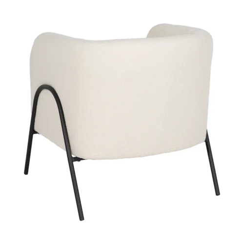 Fauteuil Bouclé Blanc Accoudoirs Cintrés Structure Métal Moderne Faloria