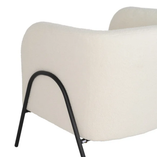 Fauteuil Bouclé Blanc Accoudoirs Cintrés Structure Métal Moderne Faloria