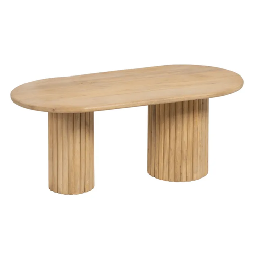 Table Basse Ovale Bois De Manguier Double Colonne Rainuré Chic Flonesie