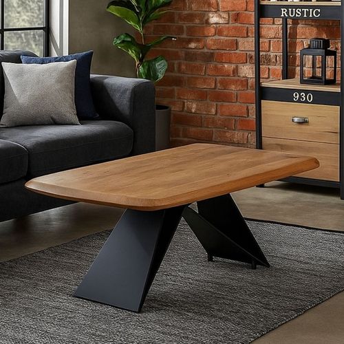 Table Basse Acacia Massif 110 X 60 Cm Pied X Métal Noir Himera