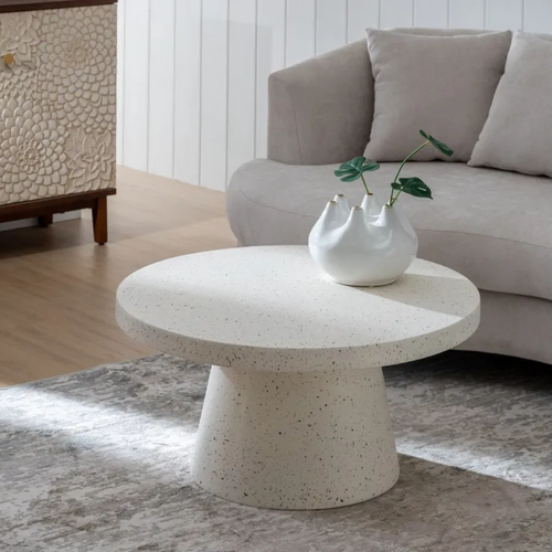 Table Basse Fibre De Magnésium Blanche 80 Cm Légère Veinra