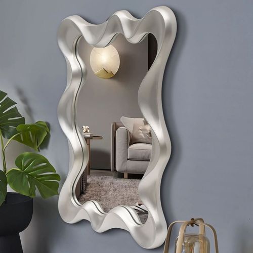 Miroir Mural Moderne Couleur Argent 90 X 70 Cm Ovide