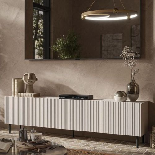 Meuble TV Cachemire 200 Cm Avec 4 Portes Et Pieds En Métal Rotterdam