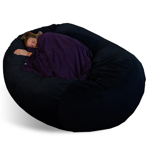Pouf Long Géant Déhoussable Fausse Fourrure Noir 160 Cm