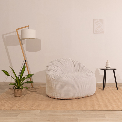 Pouf Velours Côtelé Épais 100cm Blanc Cassé