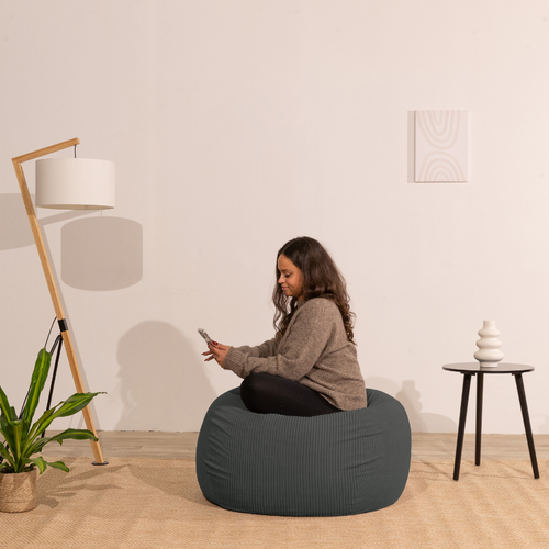 Pouf Poire Déhoussable Velours Côtelé - 120x100 Cm Gris Foncé