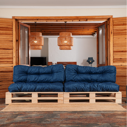 Coussins Palette Lot X2 En Polyester 120x80cm/120x40cm Bleu