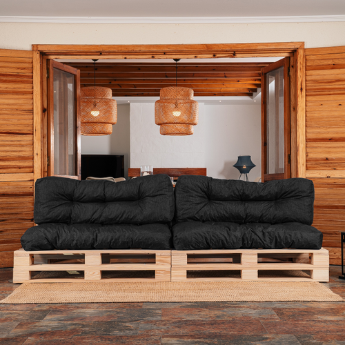 Coussins Palette Lot X2 En Polyester 120x80cm/120x40cm Noir