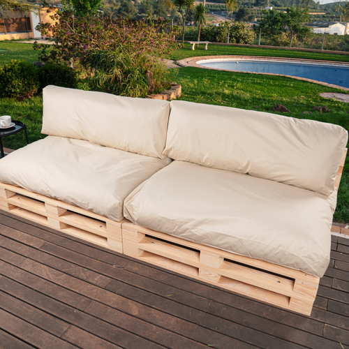 Coussins Palette Déhoussable Imperméable Lot X2 Beige