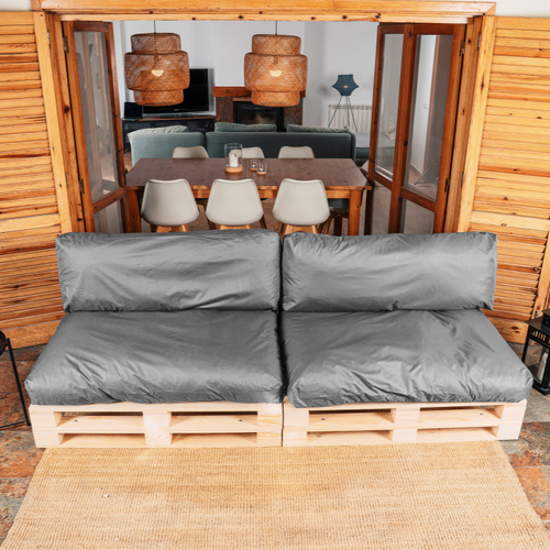 Coussins Palette Déhoussable Imperméable Lot X2 Gris Foncé