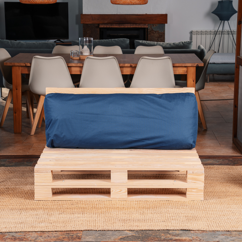 Coussin Palette Déhoussable Imperméable Dossier 120 X 40 Cm Bleu